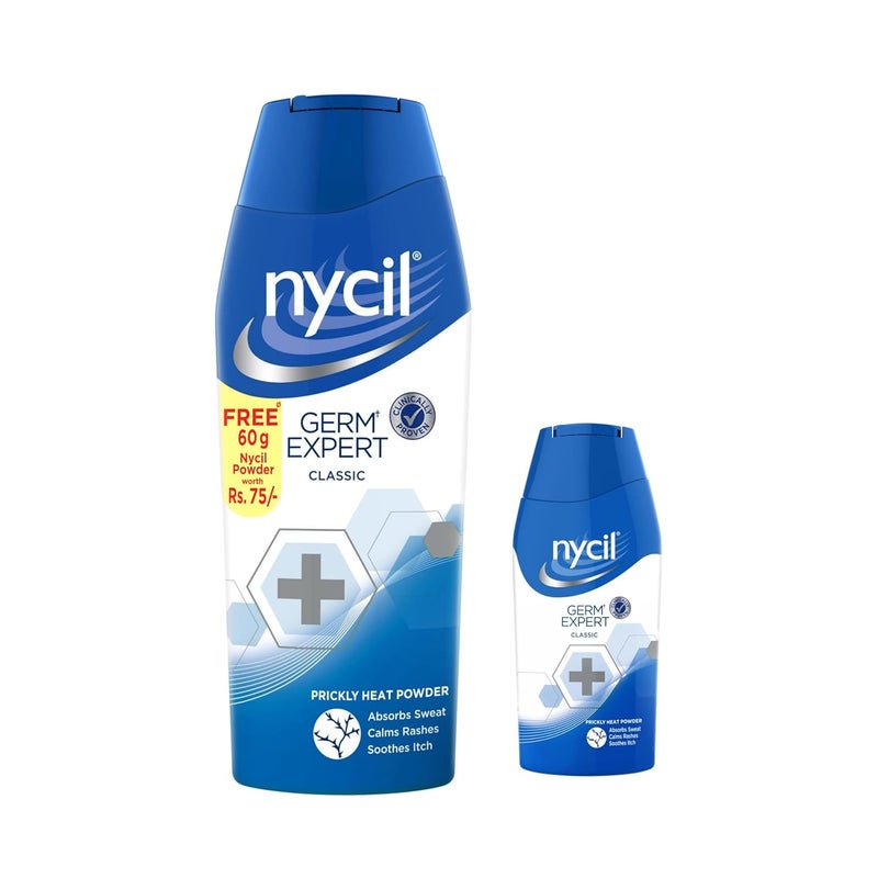Nycil Classic Prickly Heat Talcum Powder 150g Cool Herbal 60g Free - Image 1