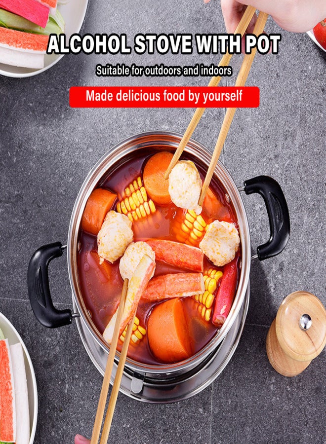 Outdoors Stainless Steel Alcohol Stove with Pot Portable Burner Rustproof Anti-corrosion Cooking Barbecue Camping Hiking Picnic - Image 3