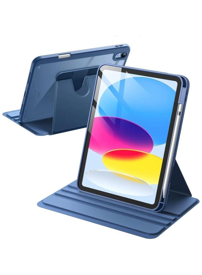 آرمور كفر ايباد الجيل العاشر  10.9 بوصة 2022 / ايباد الجيل الحادي عشر (A16) 10.9 بوصة 2025 مع حامل قلم غطاء واقي دوار 360 درجة بظهر شفاف اغلاق/تشغيل الشاشة تلقائي ، شفاف / أزرق - Image 1