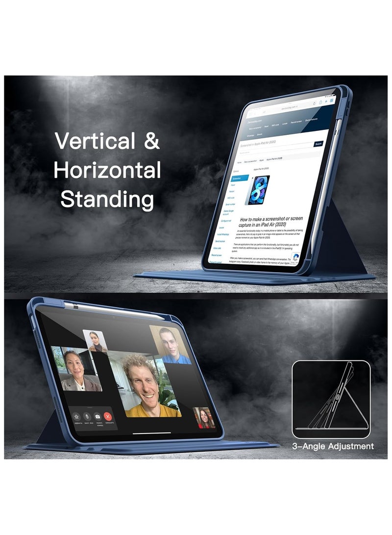 آرمور كفر ايباد الجيل العاشر  10.9 بوصة 2022 / ايباد الجيل الحادي عشر (A16) 10.9 بوصة 2025 مع حامل قلم غطاء واقي دوار 360 درجة بظهر شفاف اغلاق/تشغيل الشاشة تلقائي ، شفاف / أزرق - Image 5