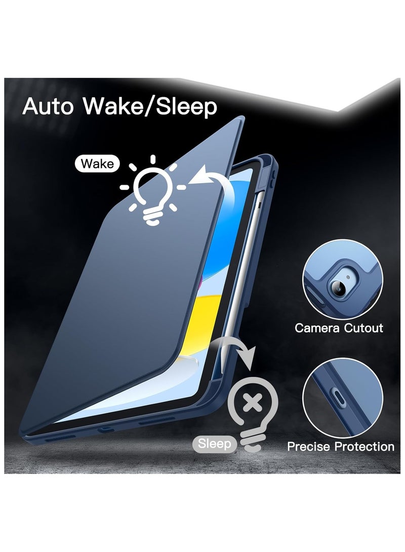 آرمور كفر ايباد الجيل العاشر  10.9 بوصة 2022 / ايباد الجيل الحادي عشر (A16) 10.9 بوصة 2025 مع حامل قلم غطاء واقي دوار 360 درجة بظهر شفاف اغلاق/تشغيل الشاشة تلقائي ، شفاف / أزرق - Image 4