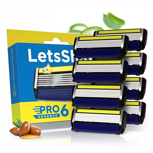 LetsShave Pro 6 Advance Manual Shaving Razor Blades Refills (Cartridge), Pack of 8, World's First 6-Blade & Precison Back Blade with Argan Oil & Aloe Vera Infused Moisture Bar, Blades for Men - Image 1