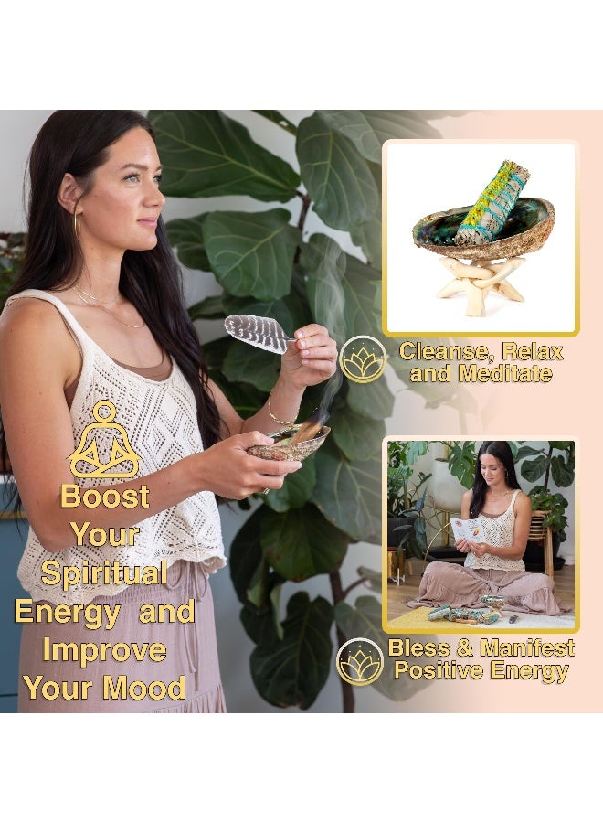 JL Local 10 Sage Smudge Kit - Flower Sage, White Sage, Blue Sage, Yerba Santa, Cedar, Juniper & Palo Santo Smudge Sticks, Abalone - Image 5