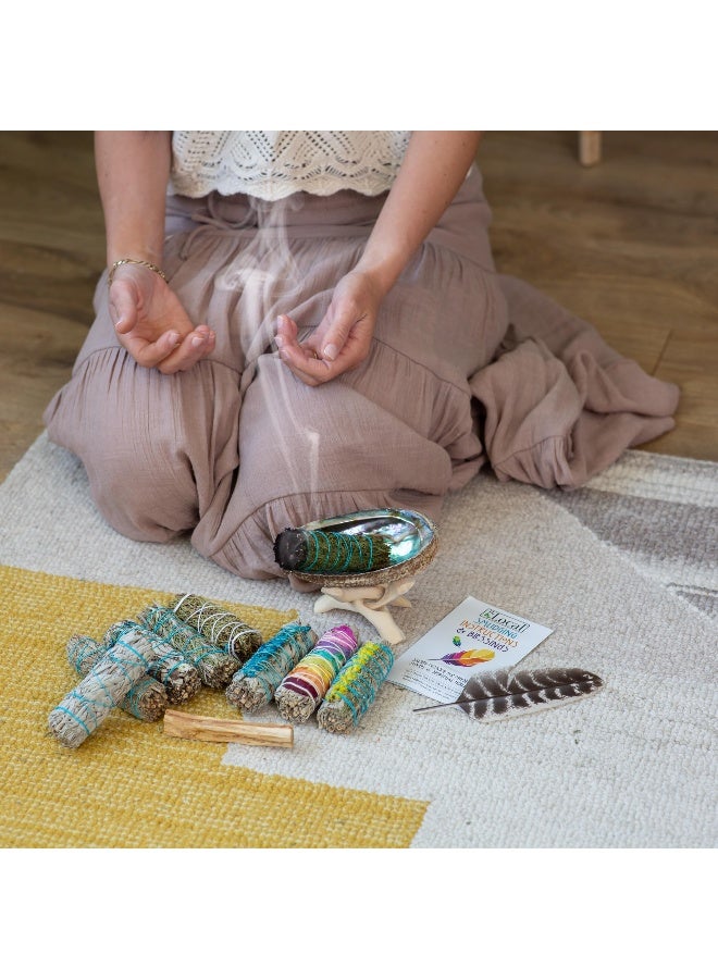JL Local 10 Sage Smudge Kit - Flower Sage, White Sage, Blue Sage, Yerba Santa, Cedar, Juniper & Palo Santo Smudge Sticks, Abalone - Image 4