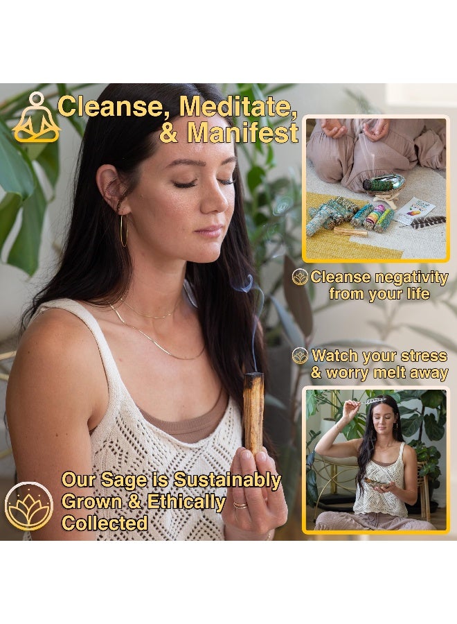 JL Local 10 Sage Smudge Kit - Flower Sage, White Sage, Blue Sage, Yerba Santa, Cedar, Juniper & Palo Santo Smudge Sticks, Abalone - Image 2