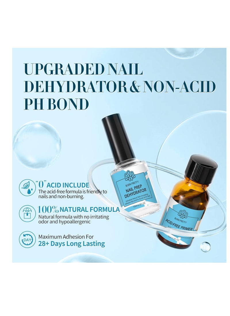 Born Pretty مجموعة هدايا من BORN PRETTY Natural Nail Prep Dehydrated and Bond Primer خالية من الأحماض، 15 مل، مجفف لطلاء الأظافر الأكريليكي والهلام، برايمر غير حمضي لجل الأشعة فوق البنفسجية سريع الجفاف ومادة رابطة فائقة  - Image 2
