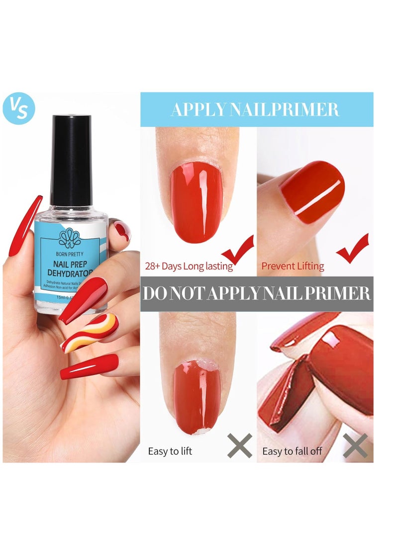 Born Pretty مجموعة هدايا من BORN PRETTY Natural Nail Prep Dehydrated and Bond Primer خالية من الأحماض، 15 مل، مجفف لطلاء الأظافر الأكريليكي والهلام، برايمر غير حمضي لجل الأشعة فوق البنفسجية سريع الجفاف ومادة رابطة فائقة  - Image 3
