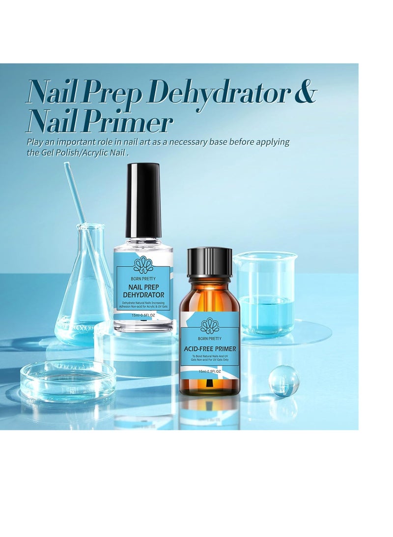 Born Pretty Nail Dehydrate and Primer, 15ml HEMA&TPO Free Dehydrator for Acrylic and Gel Nail Polish, Non Acid Primer for U V Gels, No Burn Fast Air Dry Nail Prep Dehydrator Set, 0.5oz - Image 2