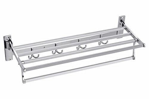 FORTUNE Stainless Steel Heavy Square Folding Towel Rack for Bathroom/Towel Stand/Hanger/Bathroom Accessories (24 inch - Chrome) - Image 2