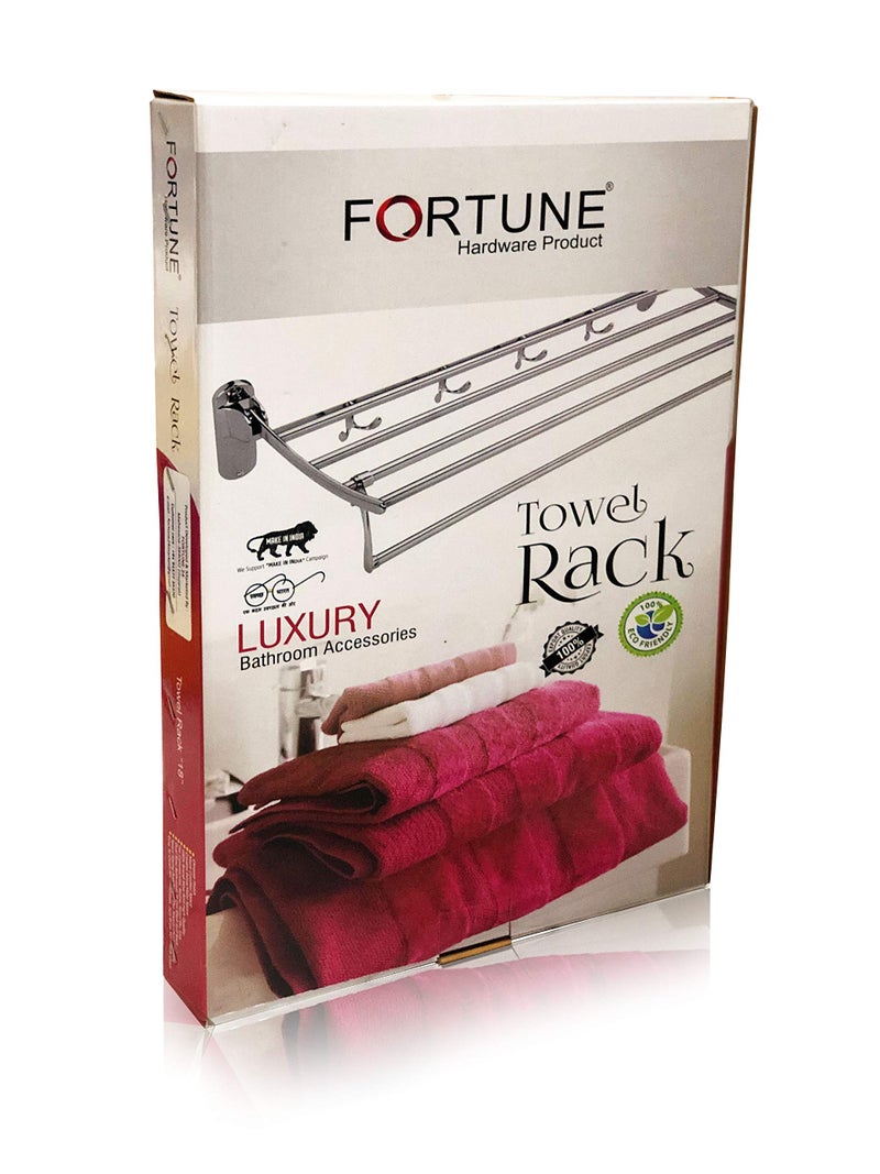 FORTUNE Stainless Steel Heavy Square Folding Towel Rack for Bathroom/Towel Stand/Hanger/Bathroom Accessories (24 inch - Chrome) - Image 5