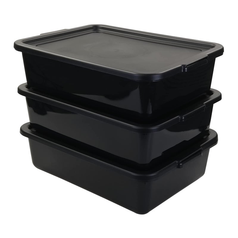 Pekky 13 L Food Service Bus Tubs with Lids, 3 Packs Commercial Tote Box, Black - Image 1