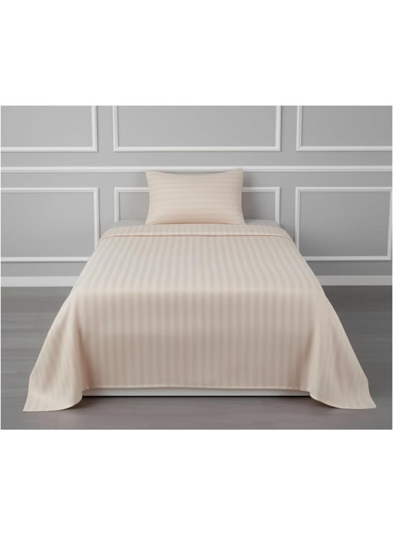 Single Bed Sheet Set with 1 Pillowcase 50×75cm 100% Microfiber Sateen 155×240cm Flat Sheet 1cm Stripe Soft Twin Bed Sheet Set for Hotels & Home Ivory