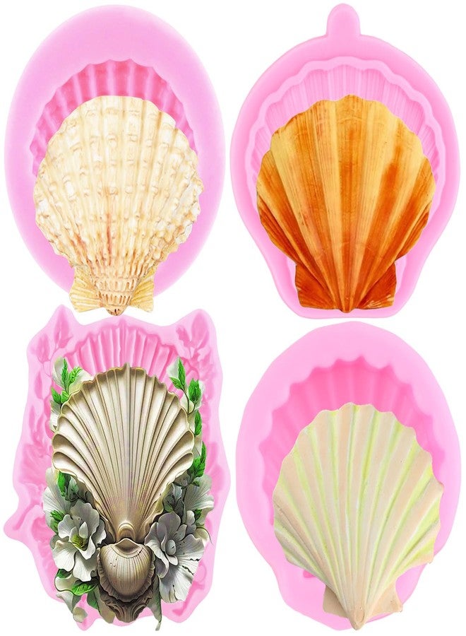 Mujiang Seashell Silicone Molds Shells Clam Fondant Molds For Cake Decorating Chocolate Gum Paste Candy Polymer Clay Set Of 4 - Image 1