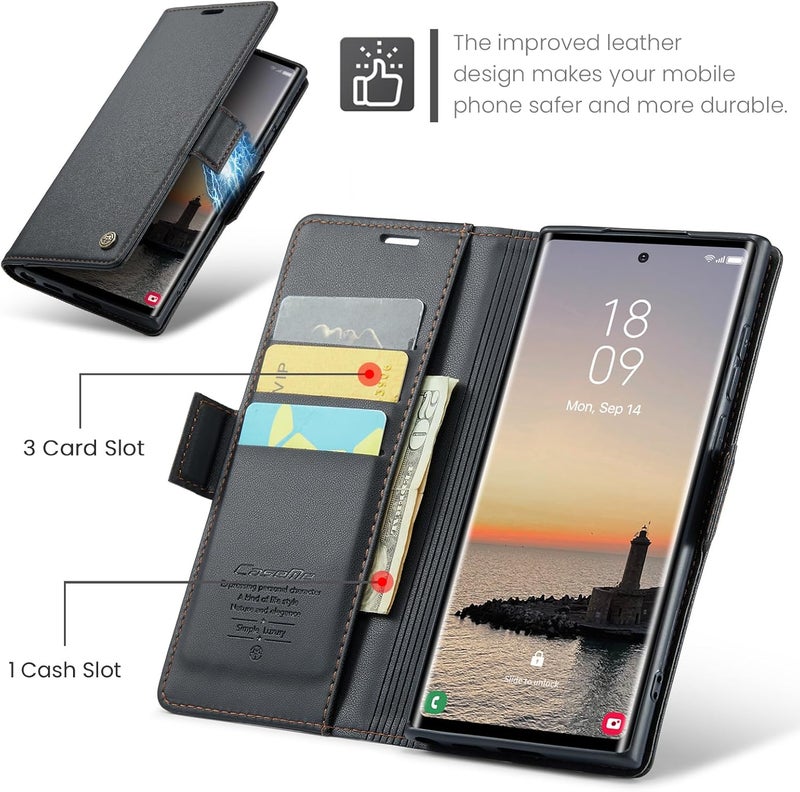 Rerzoiro Case for Samsung Galaxy S24 Ultra Case, Case Premium PU Leather [RFID Blocking] Wallet Flip Folio Case with Card Holder and Magnetic Kickstand Cover for Samsung S24 Ultra, Black - Image 3