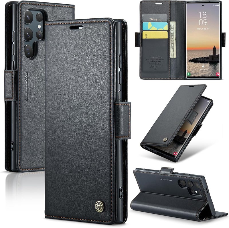Rerzoiro Case for Samsung Galaxy S24 Ultra Case, Case Premium PU Leather [RFID Blocking] Wallet Flip Folio Case with Card Holder and Magnetic Kickstand Cover for Samsung S24 Ultra, Black - Image 1