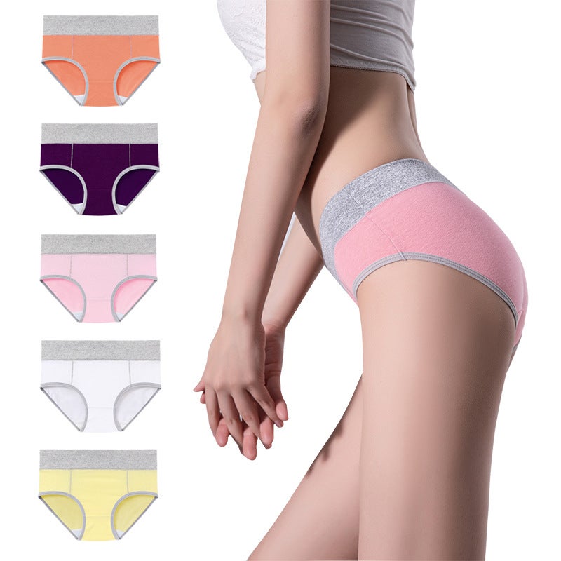 5-Piece Combination Waist Hip Spot Cotton Solid Color Underwear Ladies Plus Large Size - Image 1