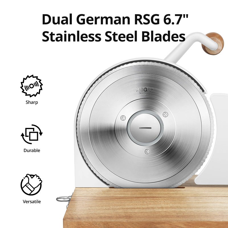 Cogace Foldable Manual Bread Slicer with Dual German RSG Blades, Homemade & Sourdough Bread, Adjustable Thickness & Scale, Hand Crank Cutter, Durable Aluminum Alloy Body & Acacia Wood Base - Image 3