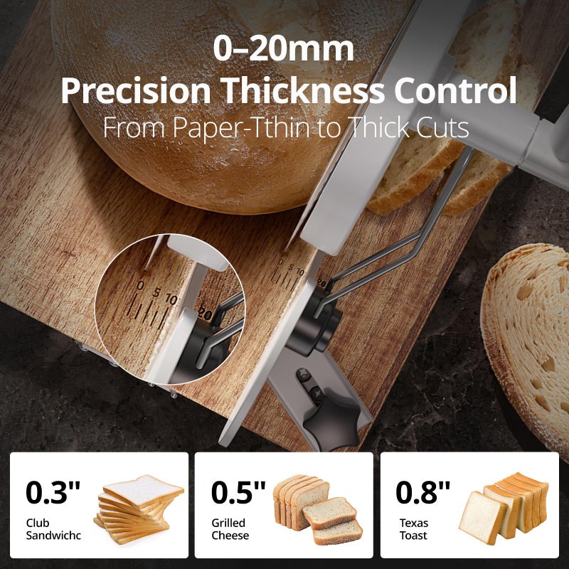 Cogace Foldable Manual Bread Slicer with Dual German RSG Blades, Homemade & Sourdough Bread, Adjustable Thickness & Scale, Hand Crank Cutter, Durable Aluminum Alloy Body & Acacia Wood Base - Image 5