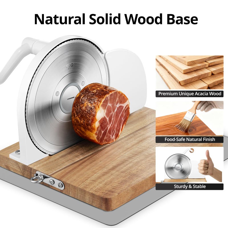 Cogace Foldable Manual Bread Slicer with Dual German RSG Blades, Homemade & Sourdough Bread, Adjustable Thickness & Scale, Hand Crank Cutter, Durable Aluminum Alloy Body & Acacia Wood Base - Image 4