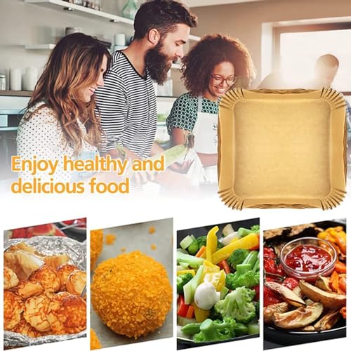 Xacton 100 pcs Air Fryer Paper Sheets, Non-Stick Parchment Paper Liners I Oil Proof Water Proof Tray I Heat Resistance, Food Grade I for Air Frying, Baking, Roasting Microwave (Square -100 Pcs) - Image 4