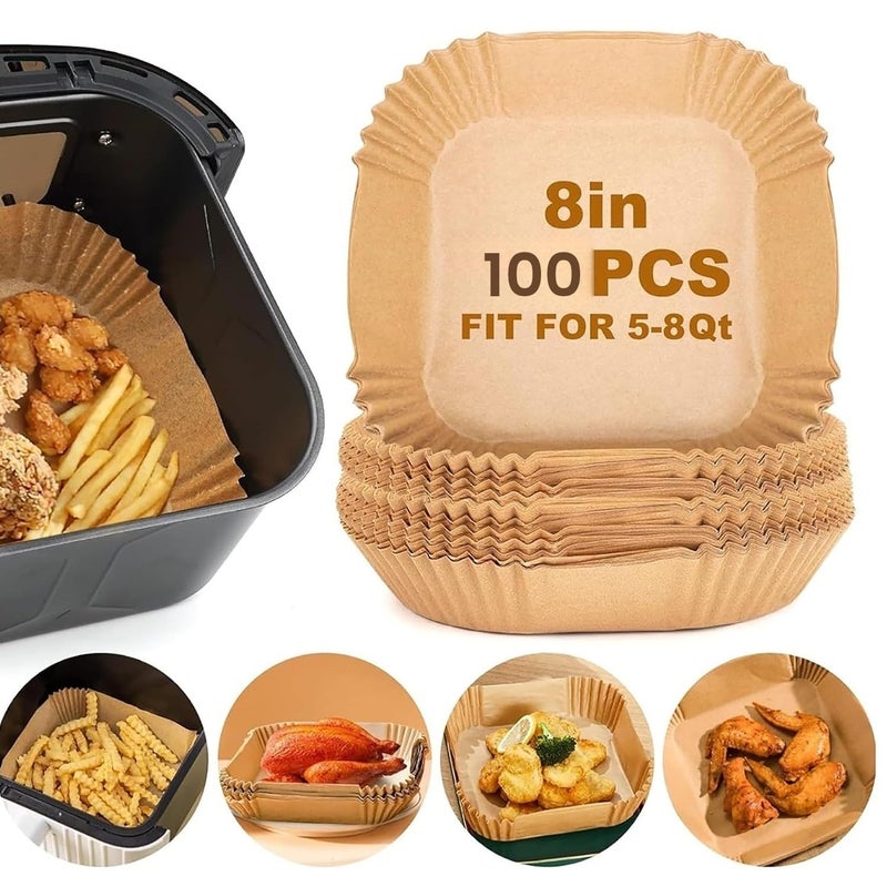 Xacton 100 pcs Air Fryer Paper Sheets, Non-Stick Parchment Paper Liners I Oil Proof Water Proof Tray I Heat Resistance, Food Grade I for Air Frying, Baking, Roasting Microwave (Square -100 Pcs) - Image 3