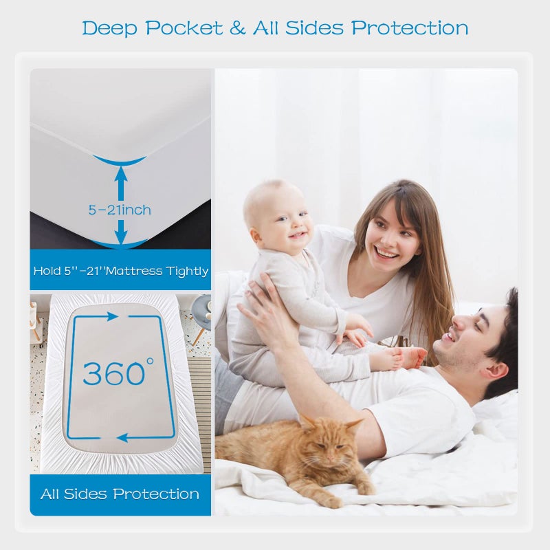 GRT 2 Pack King Mattress Protector Waterproof, Breathable & Noiseless Waterproof Mattress Protector Fitted Deep Pocket from 5" to 21", Smooth King Bed Mattress Cover Machine Washable - Image 4