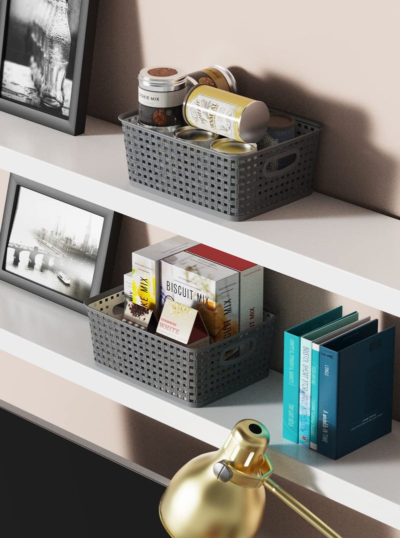 WYT Weave Storage Organizer Baskets, Grey 6-Pack Plastic Woven Baskets, 10.1" x 7.55" x 4.1" - Image 5