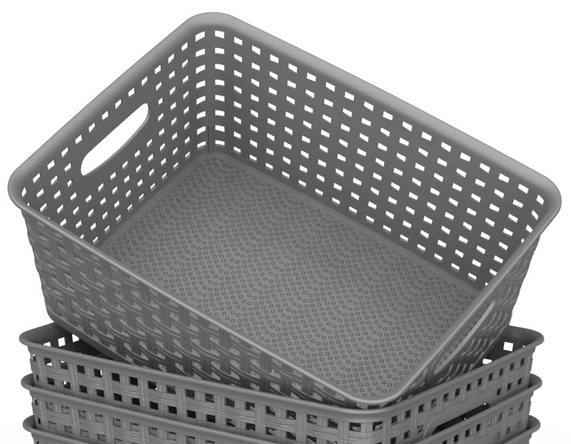 WYT Weave Storage Organizer Baskets, Grey 6-Pack Plastic Woven Baskets, 10.1" x 7.55" x 4.1" - Image 4
