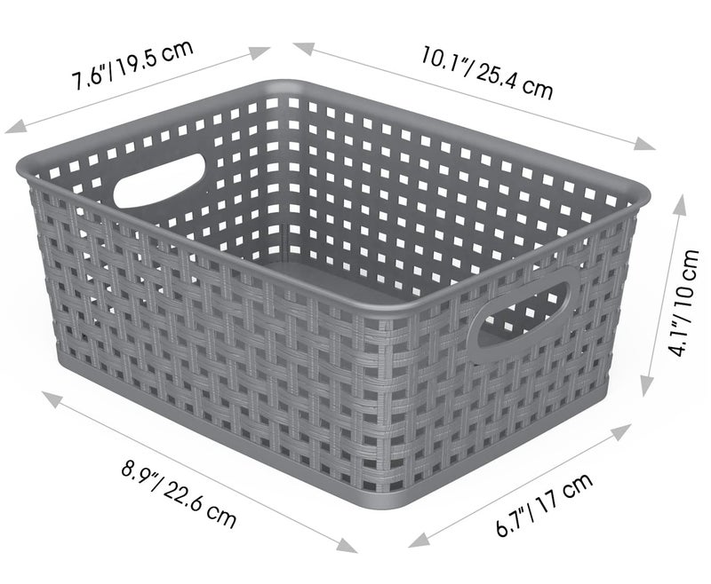 WYT Weave Storage Organizer Baskets, Grey 6-Pack Plastic Woven Baskets, 10.1" x 7.55" x 4.1" - Image 2