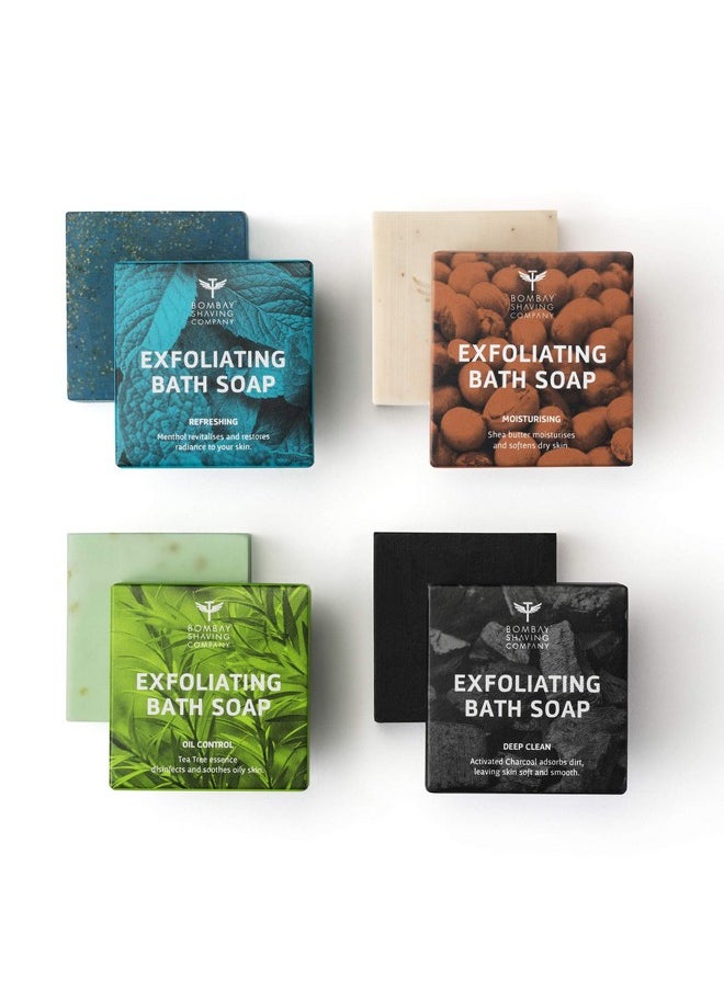 BOMBAY SHAVING COMPANY Exfoliating Bath Soaps, Includes Activated Charcoal, Menthol, Tea Tree And Shea Butter Soaps, 100G (Pack Of 4)  - Image 1
