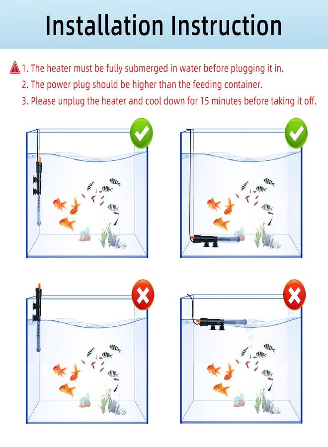 HiTauing Aquarium Heater, 25W/50W/100W/200W/300W Submersible Fish Tank Heater - Image 5
