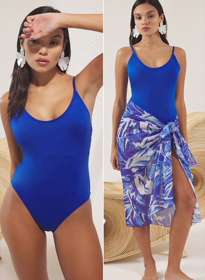 trendyol Tropical Patterned Swimsuit Pareo Beachwear Set  - Image 1