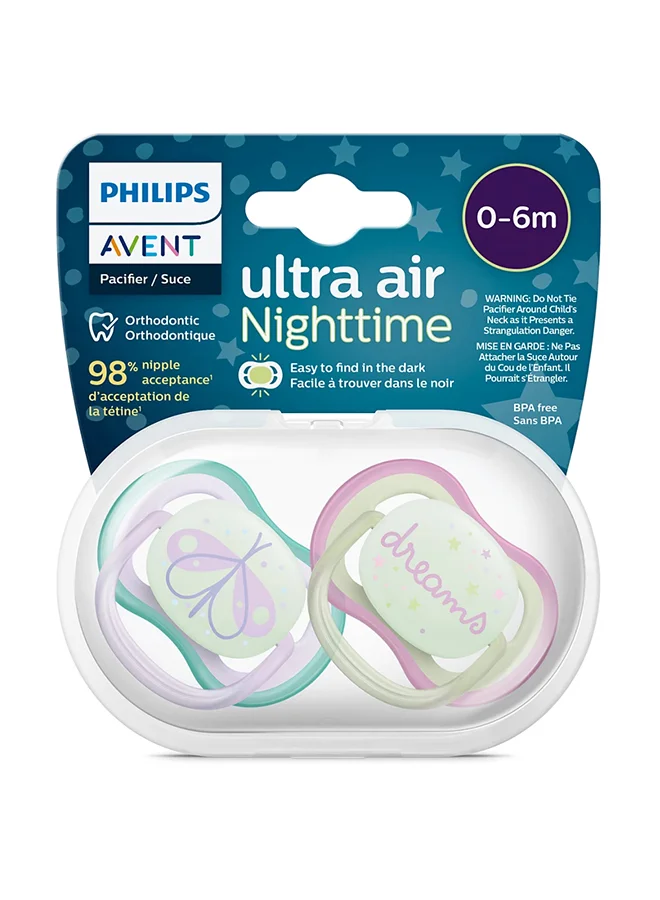 Philips Avent 2 Pieces Ultra Air Night Pacifier, 0 - 6 Months