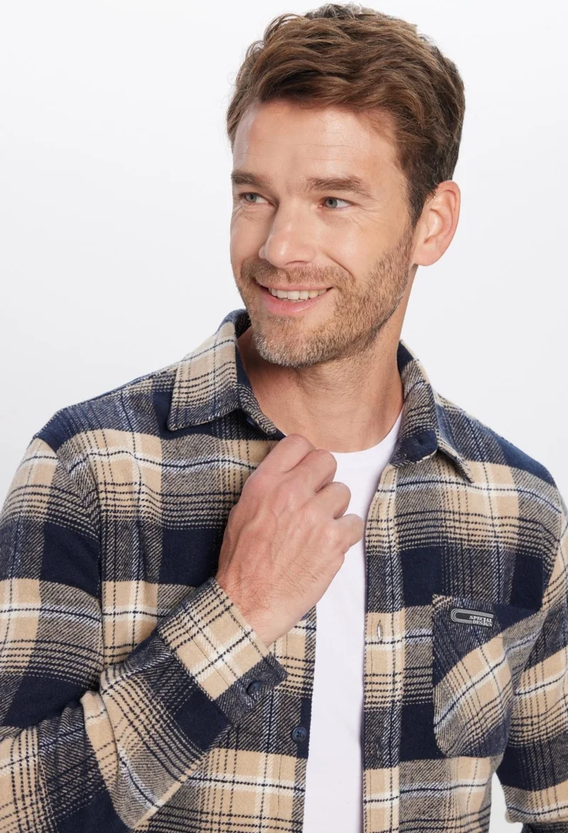 تودورس Men's Slim Fit Slim Fit Lumberjack Single Pocket Checkered Winter Shirt