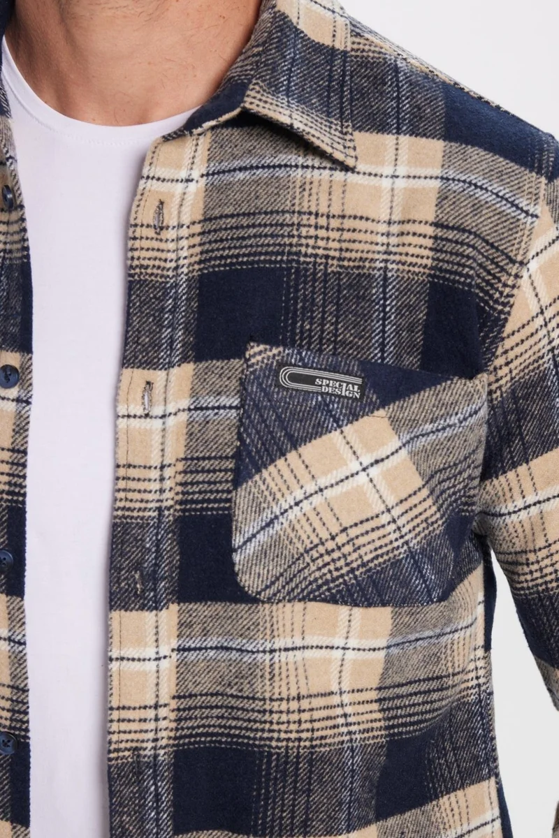 تودورس Men's Slim Fit Slim Fit Lumberjack Single Pocket Checkered Winter Shirt