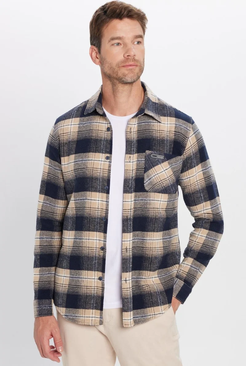 تودورس Men's Slim Fit Slim Fit Lumberjack Single Pocket Checkered Winter Shirt