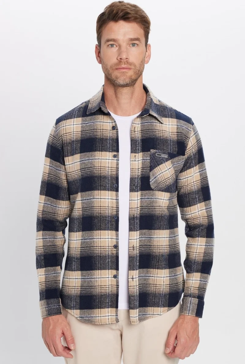 تودورس Men's Slim Fit Slim Fit Lumberjack Single Pocket Checkered Winter Shirt