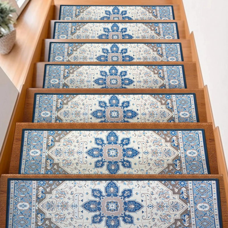 FlowaFoli 15Pcs Stair Treads for Wooden Steps Indoor with Self Adhesive, 8"x30" Non Slip Stair Treads Stair Carpet Runner, Resistant Indoor Runner for Kidsã€Elders and Pets,White and Brown - Image 1