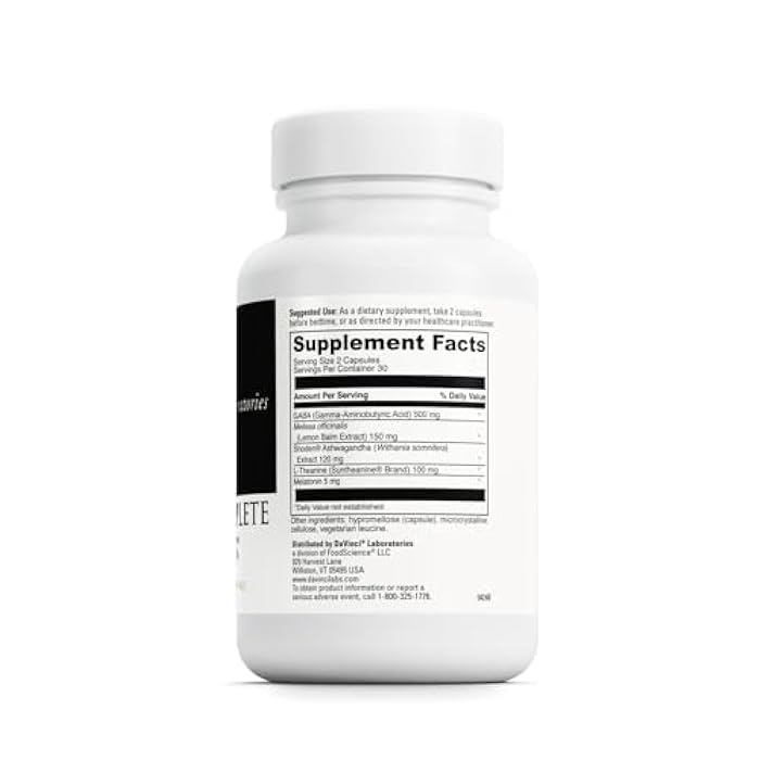 DAVINCI Labs Sleep Complete - Dietary Supplement to Support Healthy Sleeping Habits, Relaxation and Sleep* - with Melatonin, Lemon, Ashwagandha and L-Theanine - Gluten-Free - 60 Vegetarian Capsules - Image 2