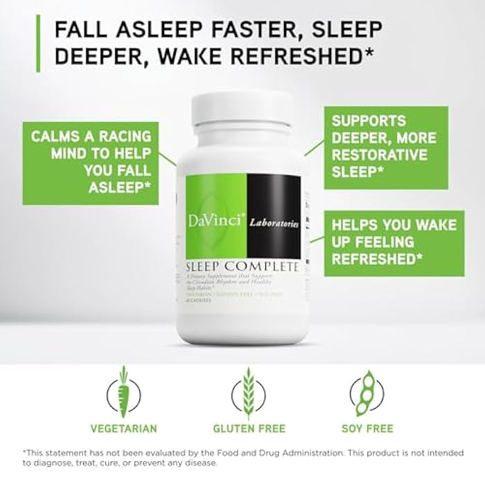 DAVINCI Labs Sleep Complete - Dietary Supplement to Support Healthy Sleeping Habits, Relaxation and Sleep* - with Melatonin, Lemon, Ashwagandha and L-Theanine - Gluten-Free - 60 Vegetarian Capsules - Image 3
