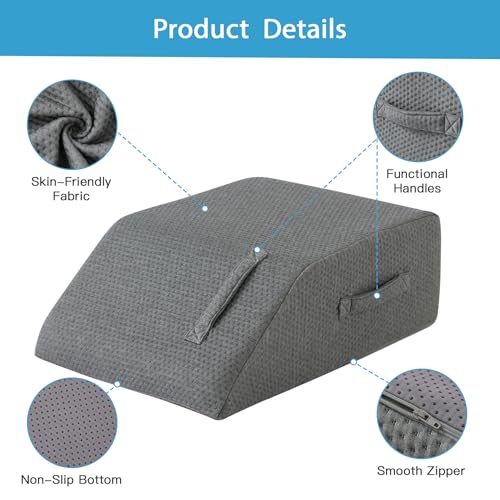 MEGCXIT Leg Pillow Elevation Blood Circulation, Leg Wedge for Elevation for Swelling, Leg Elevating Pillow for After Surgery, Memory Foam Foot Knee Pillow for Back Sleeping 23.6×16.8×8 Inch Dark Grey - Image 3