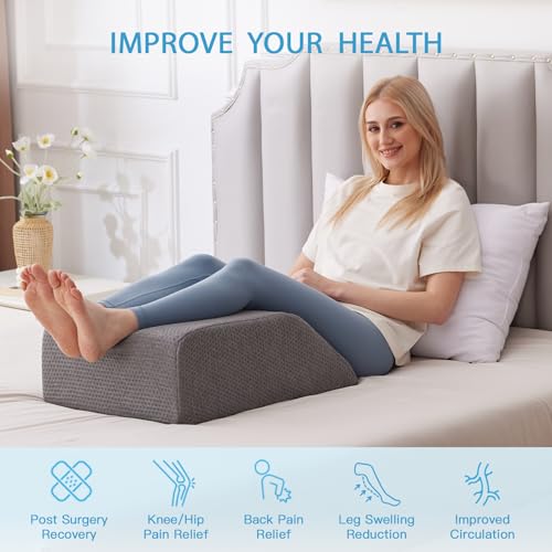 MEGCXIT Leg Pillow Elevation Blood Circulation, Leg Wedge for Elevation for Swelling, Leg Elevating Pillow for After Surgery, Memory Foam Foot Knee Pillow for Back Sleeping 23.6×16.8×8 Inch Dark Grey - Image 5