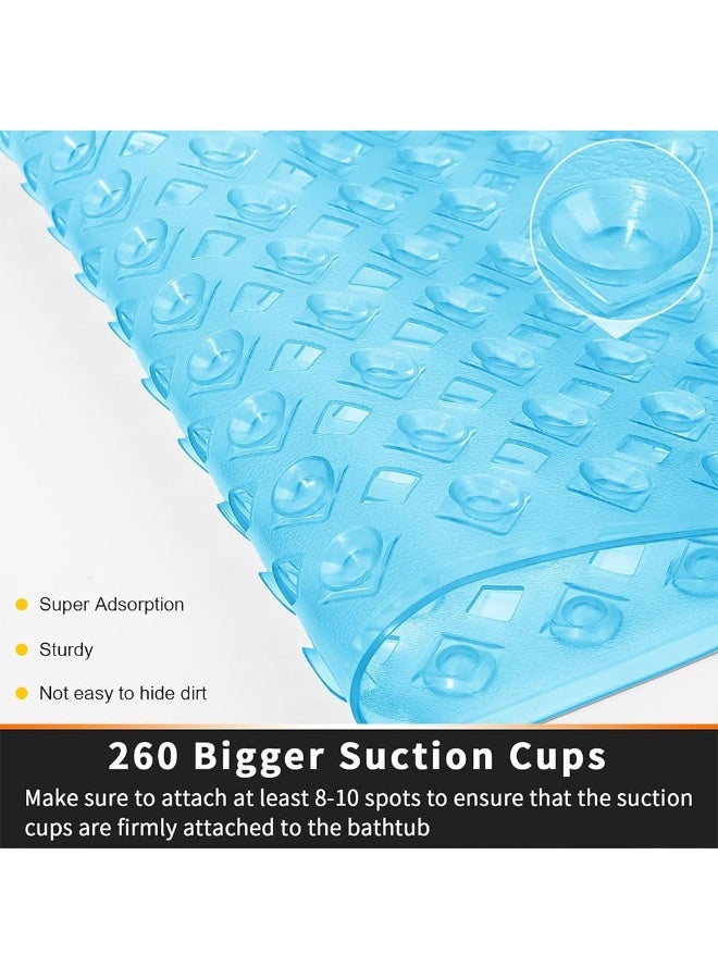 جيه زد اس سجادة حوض استحمام JZS غير قابلة للانزلاق، سجادة حمام للحوض، سجادة دش بفتحات تصريف وأكواب شفط، قابلة للغسل في الغسالة، خالية من BPA واللاتكس والفثالات، 88 × 40 سم، لون أزرق نظيف - Image 5