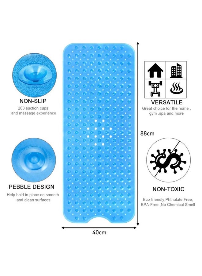 جيه زد اس سجادة حوض استحمام JZS غير قابلة للانزلاق، سجادة حمام للحوض، سجادة دش بفتحات تصريف وأكواب شفط، قابلة للغسل في الغسالة، خالية من BPA واللاتكس والفثالات، 88 × 40 سم، لون أزرق نظيف - Image 2