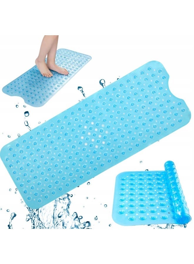 JZS Bathroom Mat Non Slip, Bath Mats for Tub, Shower Mat with Drain Holes Suction Cups, Machine Washable, BPA, Latex,Phthalate Free,88 x 40cm, Clean Blue - Image 1