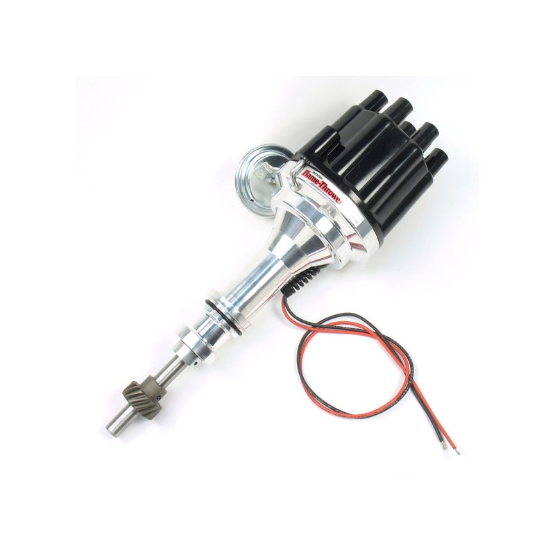 PerTronix D130700 FlameThrower Billet Electronic Ignition Distributor with Ignitor II Technology Compatible with Ford Small Block Engines Plug and Play Vacuum Advance Type Black Female Cap