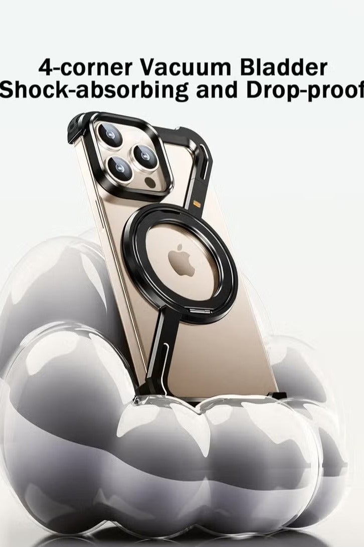 جراب iPhone 16 Pro مع مسند دوار 360 درجة | جراب Z بدون إطار من الألومنيوم بتصميم مصد | مقاوم للصدمات، متوافق مع MagSafe، هيكل معدني رفيع أسود اللون - Image 3