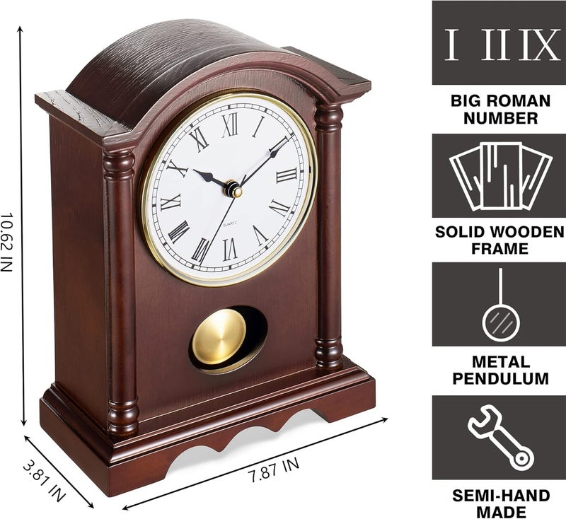 AYRELY ® Classic Grandfather Mantel Clock for Living Room Déco, Elegant Wooden Finish, Gold-Tone Pendulum, Desk Clock for Living Room, Bedroom, Farmhouse Décor - Image 2