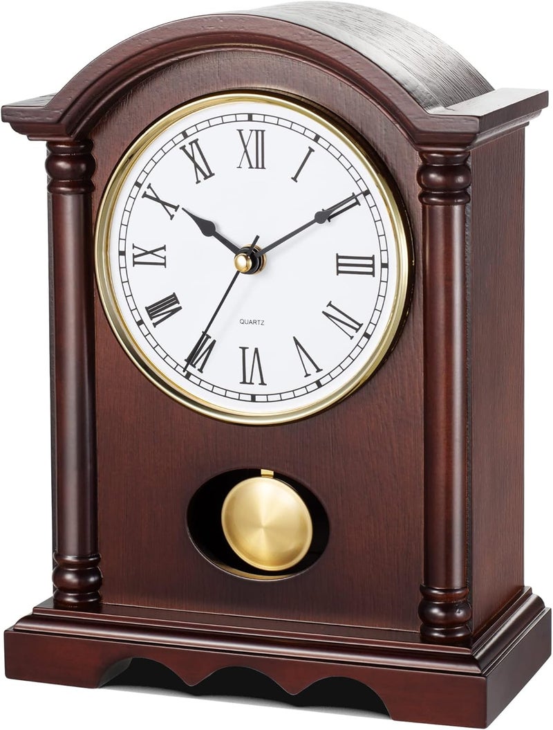 AYRELY ® Classic Grandfather Mantel Clock for Living Room Déco, Elegant Wooden Finish, Gold-Tone Pendulum, Desk Clock for Living Room, Bedroom, Farmhouse Décor - Image 1