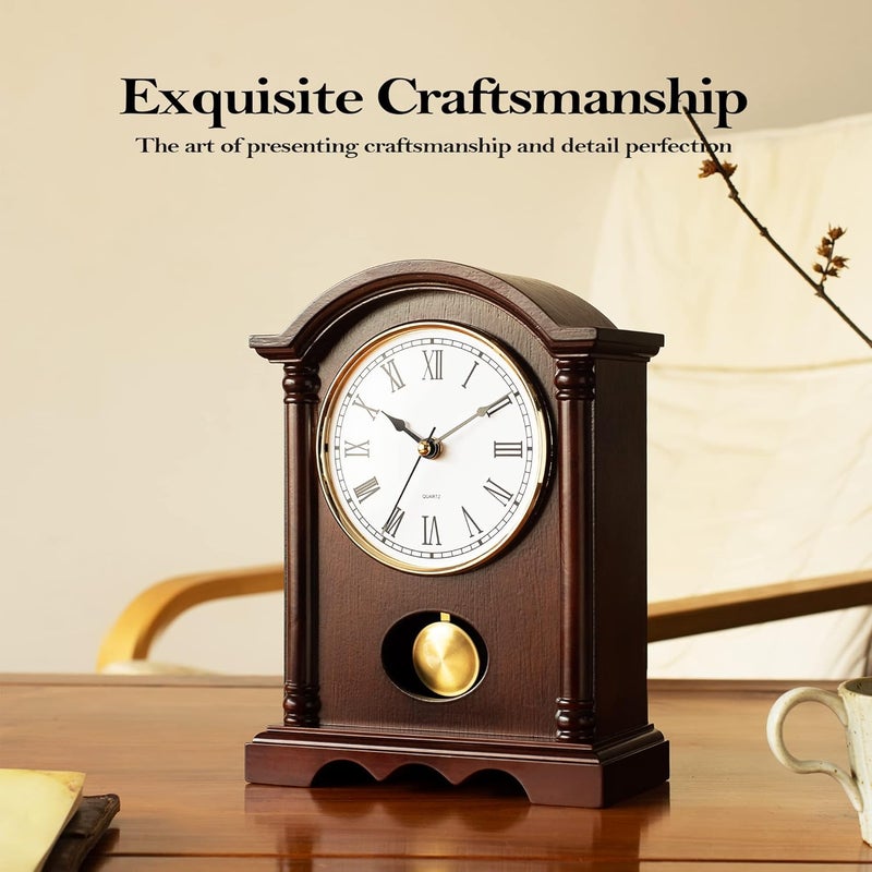 AYRELY ® Classic Grandfather Mantel Clock for Living Room Déco, Elegant Wooden Finish, Gold-Tone Pendulum, Desk Clock for Living Room, Bedroom, Farmhouse Décor - Image 5